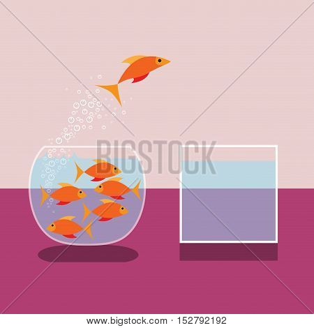 Goldfish jumping out of water. Vector flat design