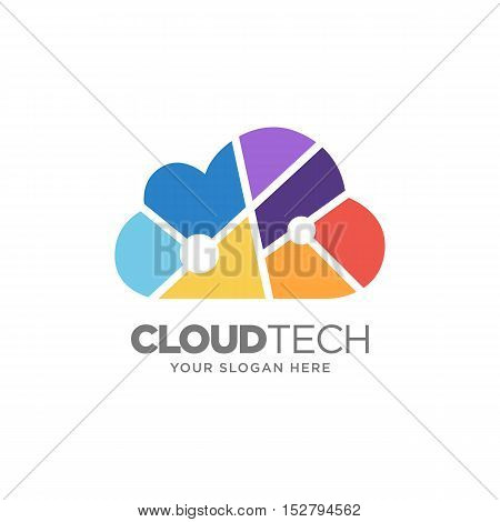 Cloud computing and storage vector logo. Technology design template