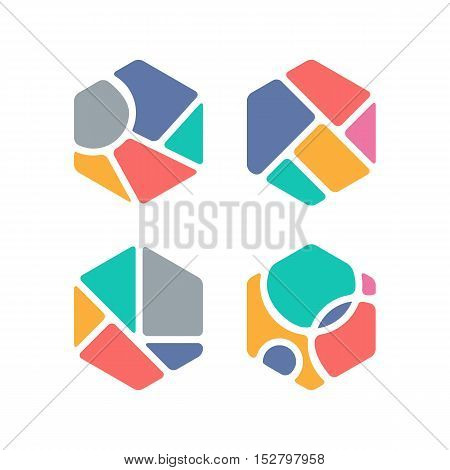 Four Set Abstract Hexagonal Networks Symbol. Creative Vector Design