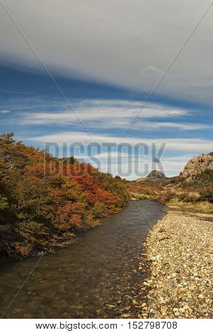 River landscape in beautiful autumn colors, Los Glaciares National Park