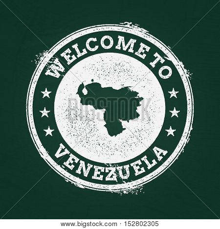 White Chalk Texture Retro Stamp With Bolivarian Republic Of Venezuela Map On A Green Blackboard. Gru