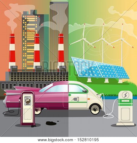 Global Environmental Pollution.Alternative energy.Card advertising environmental transport and eco refills