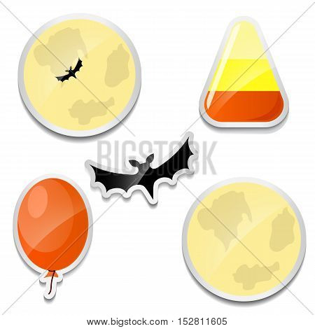 Set of Halloween stickers. Moon, Candy corn, bat balloon icons
