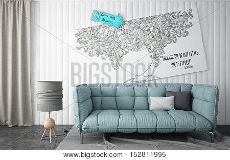 Interior turquoise lounge with sofa, interior design