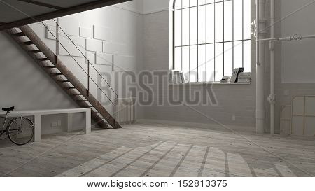 Industrial empty space, interior design, top view