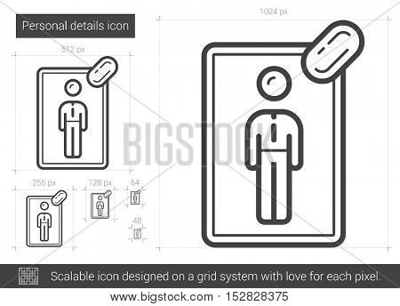 Personal details vector line icon isolated on white background. Personal details line icon for infographic, website or app. Scalable icon designed on a grid system.