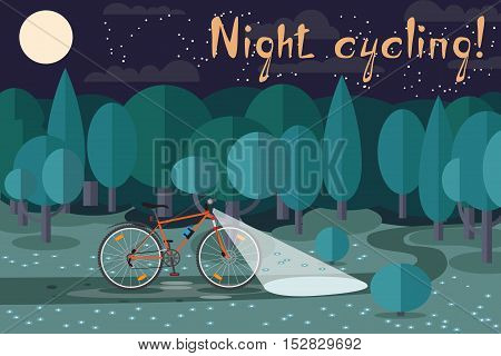 Night riding on the bike. Cycling at night. Interesting night ride on a bicycle in the park. Night cycling!