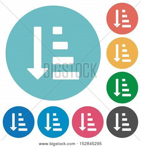 Flat ascending ordered list mode icon set on round color background.
