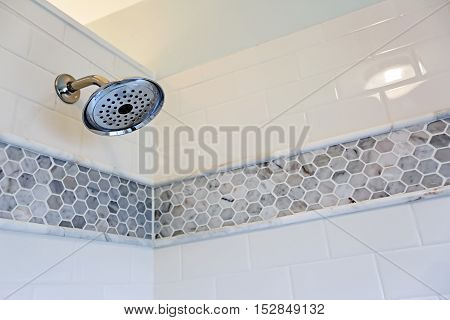 Close up of shower head in a bathroom