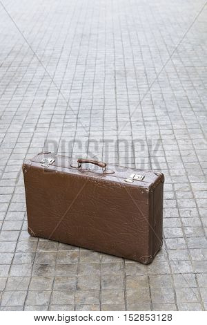vintage leather luggage on walkway resort thailand