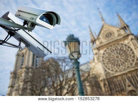 Cctv Camera With Church Or Cathedral