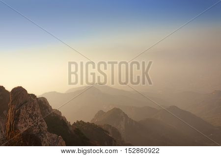 The Taishan Mountain range in the morning light in Shandong province China.
