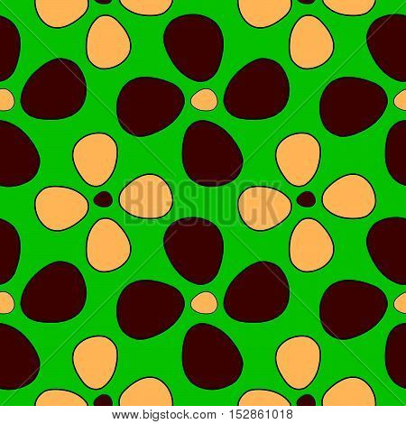 green field full with colored petals of flowers