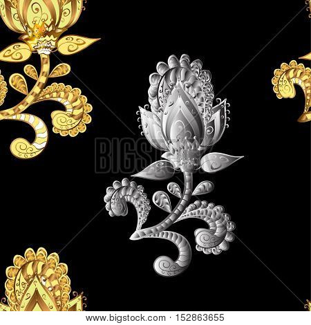 Vintage Pattern On Black Background With Golden And Silver Elements