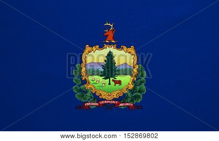 Flag of the US state of Vermont. American patriotic element. USA banner. United States of America symbol. Vermonter official flag with real detailed fabric texture illustration. Accurate size colors