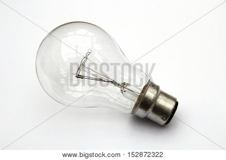 Incandescent Tungsten Clear Light Bulb Isolated On White