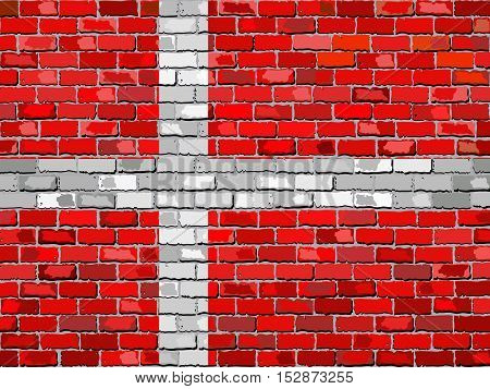 Flag of Denmark on a brick wall - Illustration, 
Danish flag on brick textured background, 
Abstract grunge mosaic vector