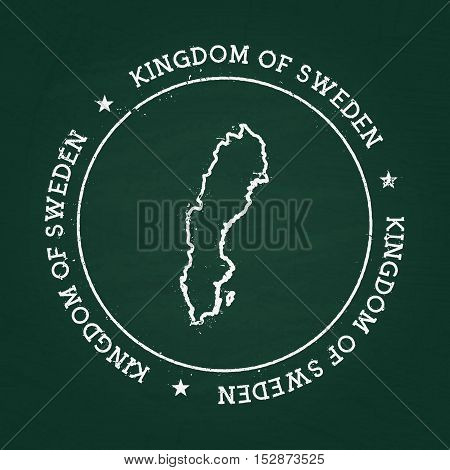 White Chalk Texture Rubber Seal With Kingdom Of Sweden Map On A Green Blackboard. Grunge Rubber Seal