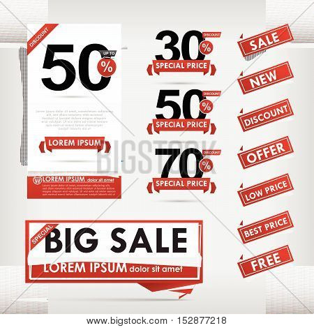 Collection of red and white web tag banner promotion sale discount style vector illustration 001