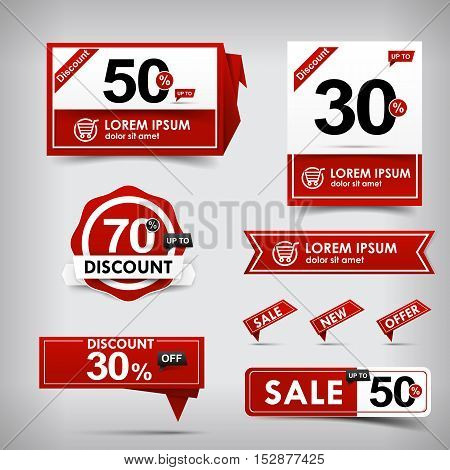 Collection of red and white web tag banner promotion sale discount style vector illustration 001