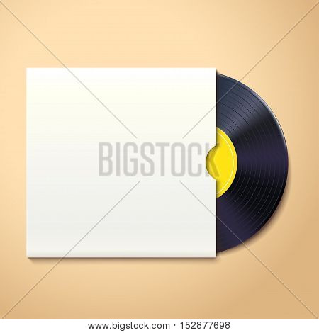 illustration of vinyl record with white pack on briht background with shadow