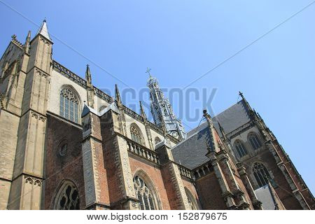 Detail of the great St. Bavo church in Haarlem the Netherlands