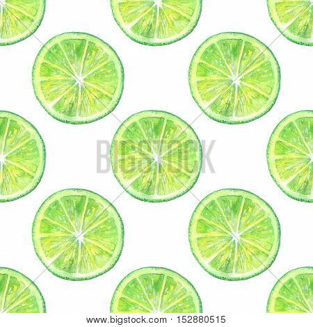Seamless pattern with lemon lime.Fruit picture.Watercolor hand drawn illustration.White background