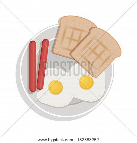food plate with eggs bread sausace vector illustration