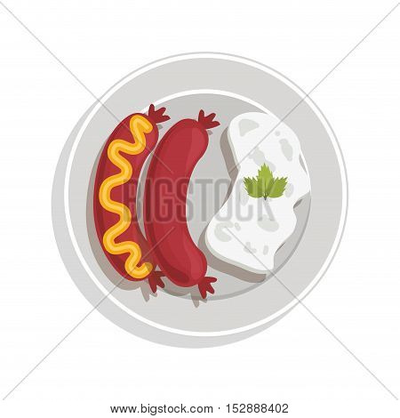 food plate with sausaces and rice vector illustration