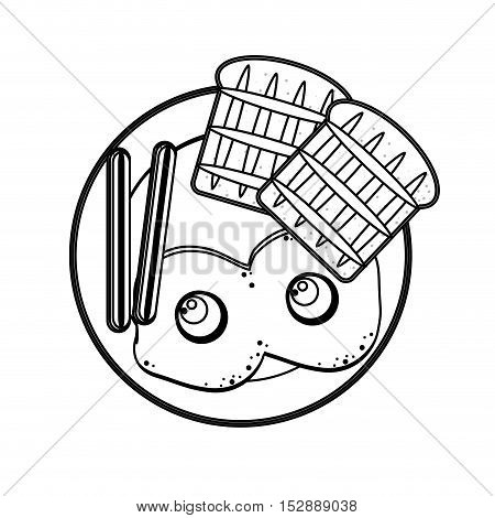 silhouette gray scale plate with eggs bread sausace vector illustration