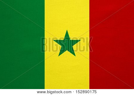 Senegalese national official flag. African patriotic symbol banner element background. Correct colors. Flag of Senegal with real detailed fabric texture accurate size illustration