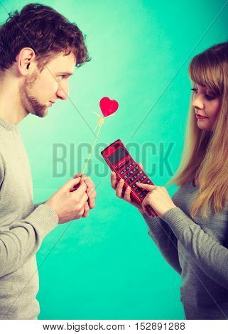 Woman Making Calculation Of Relationship.