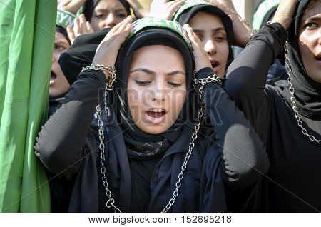 Istanbul Turkey - October 11 2016: Muslims worldwide marks Ashura Istanbul Shiite community. Turkish ‪‎Shia‬ ‪Muslims‬ mourning for ‪‎Imam‬ ‪‎Hussain. 