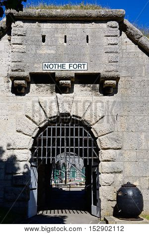 Entrance with portcullis to Nothe Fort Weymouth Dorset England UK Western Europe.