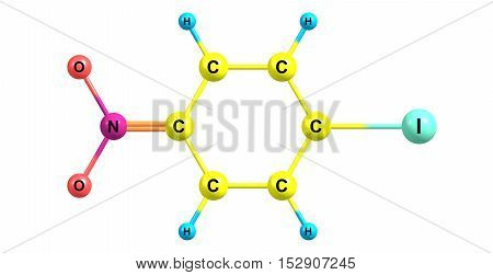 4-Iodo-1-nitrobenzene is an important raw material and intermediate used in organic synthesis, pharmaceuticals agrochemicals and dyestuff fields. 3d illustration