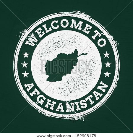 White Chalk Texture Retro Stamp With Islamic State Of Afghanistan Map On A Green Blackboard. Grunge