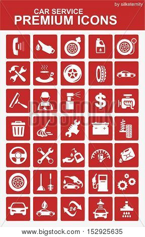 Car icon set wash automobile red background