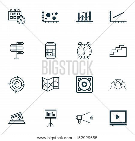 Set Of 16 Universal Editable Icons For Statistics, Tourism And Marketing Topics. Includes Icons Such