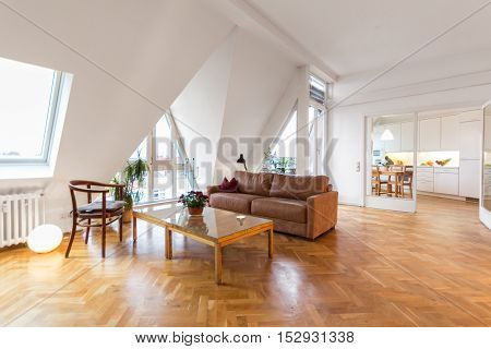 Living Room, Beautiful Home Interior With Wooden Floor,