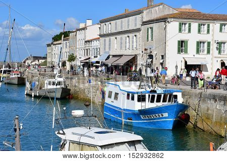 Saint Martin de Re France - september 25 2016 : the picturesque village and boat in the port