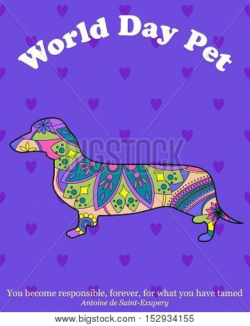 Vector world day pet background with dachshund