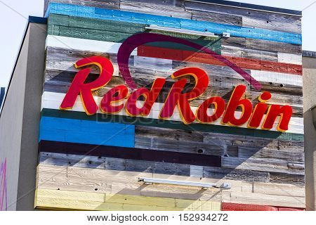 Indianapolis - Circa October 2016: Red Robin Logo and Signage. Red Robin Gourmet Burgers and Brews is a chain of casual dining restaurants I