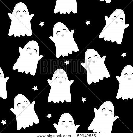 Seamless pattern with cute ghost and stars. Vector background. Newborn fashion