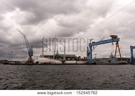 Kiel, Germany - Okt 3, 2016: View Of The Port Of Kiel In Germany