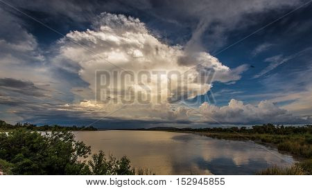 Spectactular sunset storm over Lake Kununurra during the Kimberley Wet Season in Western Australia