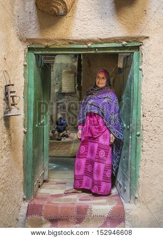 Nizwa Oman October 13th 2016: omani lady in a traditional omani house
