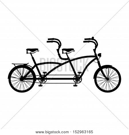 Retro styled silhouette tandem bicycle isolated on a white background.
