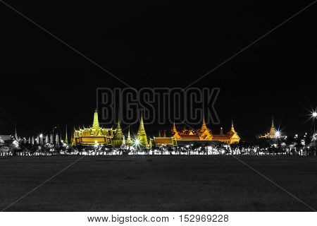 Black And Whte Effect With Specific Color Of Wat Pra Kaew Public Temple Grand Palace At Night, Bangk