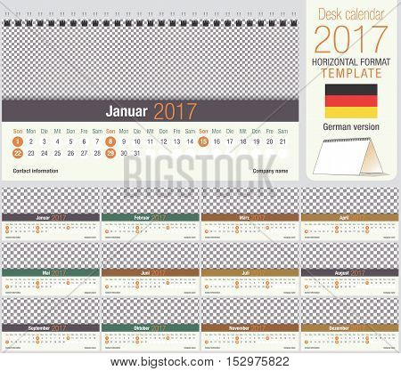 Useful desk triangle calendar 2017 template, ready for printing. Size: 220mm x 120mm. Format horizontal. German version