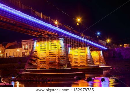 Bridge Night City Reflected In Water Uzhorod
